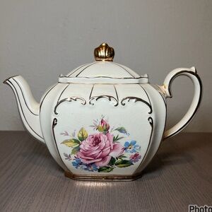 VINTAGE 1930s SADLER ENGLAND TEAPOT ROSE FLOWERS GOLD TRIM#2097(READ DESCRIPTION